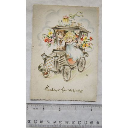 1962 French Greetings postcard Heureux Anniversaire