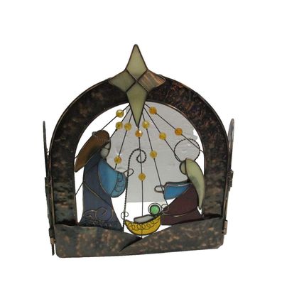 Stained Glass Hinged Nativity Set Sun Catcher 3 Piece Christmas Scene