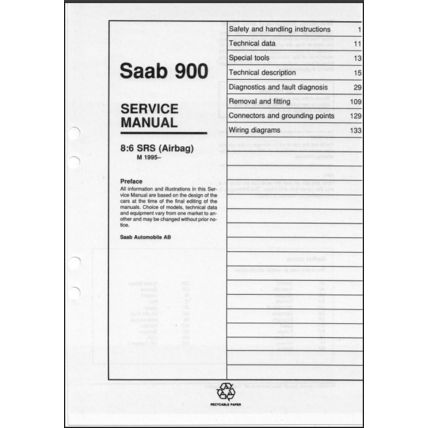 Saab 900 SRS Airbag Workshop Manual 1995 199423554 PDF