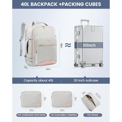 LOVEVOOK Carry on Travel Backpack, 40L Waterproof Large 17Inch Laptop Luggage Da