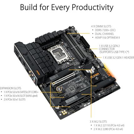 ASUS TUF GAMING B760-PLUS WIFI Intel B760 LGA 1700 ATX Motherboard, Ready for 14