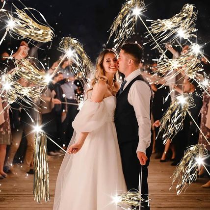 100 Pcs Wedding Wands Light up with LED Tinsel Wedding Streamers for Wedding Sen