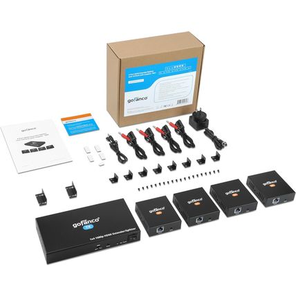 Gofanco 1080P 1X4 HDMI Extender Splitter over Cat5E/6/7 Ethernet Cable - up to 1