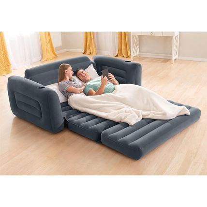 Intex Inflatable Pull-Out Sofa: Velvety Surface, 2-In-1 Valve, Cupholder, 46" X