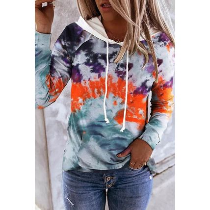 Multicolor Tie Dye Drawstring Kangaroo Pocket Hoodie
