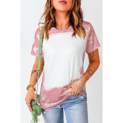 Pink Tie Dye Color Bleached Short Sleeve T Shirt
