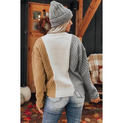 Multicolor Colorblock Textured Drop Shoulder Sweater