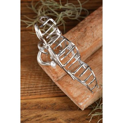 Silvery Pearl Decor Bow Knot Alloy Hair Claw Clip