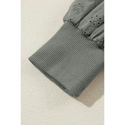 Grayish Green Textured Patchwork Round Neck Sweatshirt