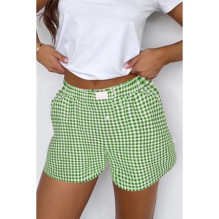 Fern Green Red Plaid Gingham Printed High Waist Shorts
