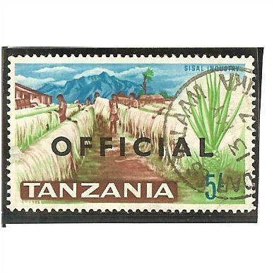 Tanzania QE11 1965 5s Lake Brown, Yellow Green & Blue SG O16 Used Official Stamp