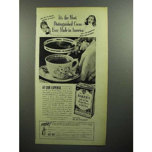 1946 Baker's De Luxe Cocoa Ad - Most Distinguished