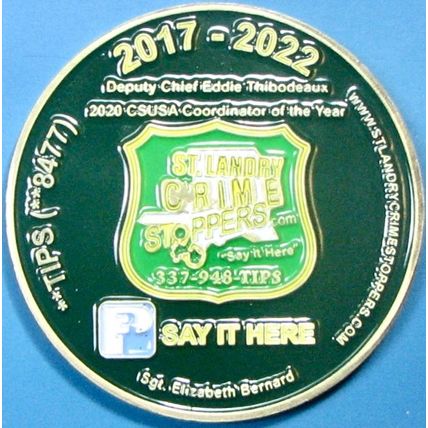 St Landry Crime Stoppers. Challenge Coin. Souvenir. 1,75". 13b.