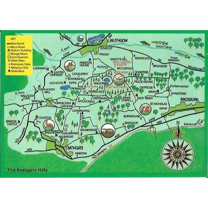 West Lothian BATHGATE HILLS Map Postcard (W.L. Council LR/PC/2)