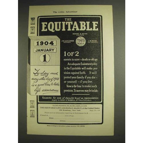 1904 The Equitable Life Assurance Ad - Death or Old Age
