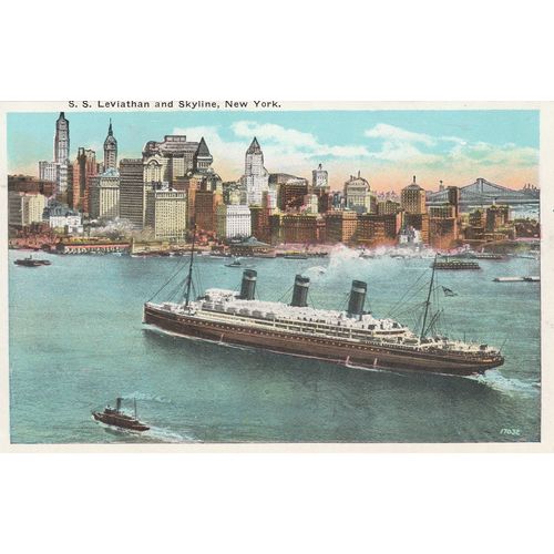 Artist Drawn S.S. Leviathan And The Skyline Of New York Postcard (S12268)