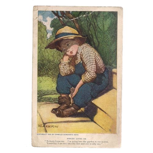 NOBODY LOVES ME.. used antique postcard 1909 postmark. V.C.Anderson /