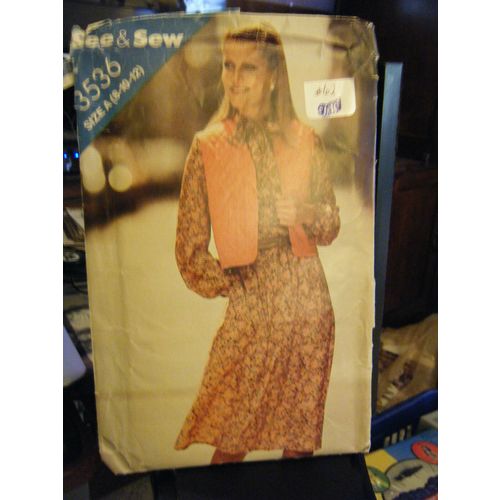 Vintage Butterick See & Sew 3536 Misses Vest & Dress Pattern - Sizes 8/10/12
