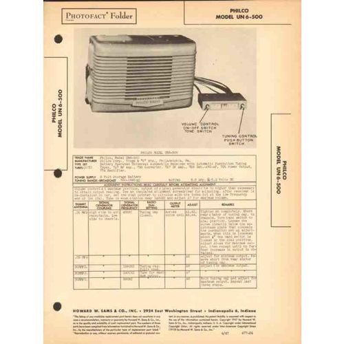PHILCO model UN6-500 AM car radio receiver Sams Photofact manual