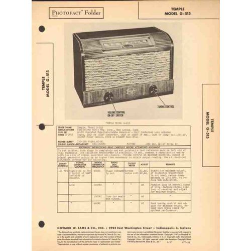 TEMPLE model G-515 5 tube AM radio receiver Sams Photofact manual