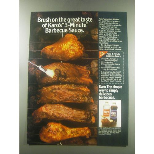 1985 Karo Corn Syrup Ad - recipe for 3-minute barbecue sauce