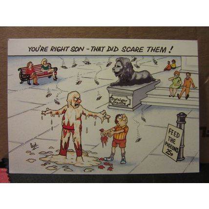 LONDON TRANSPORT, HOLIDAY humour.. postcard by Dennis. Trafalgar Square =