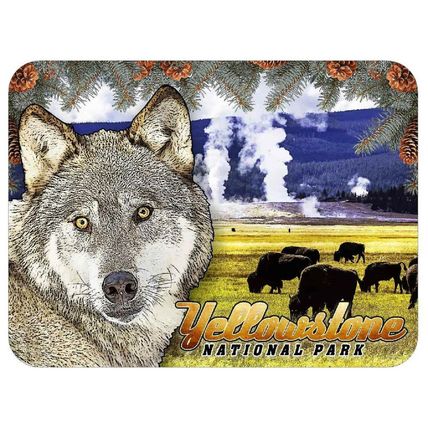 Yellowstone National Park with Wolf and Bison Fridge Magnet