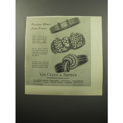 1951 Van Cleef & Arpels Watches Ad - Precious hours from France