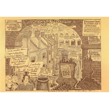 Margaret Thatcher Farm Bring Back Hanging Sign Comic Postcard