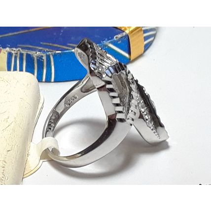 Round .08cttw graduated CZ Double open Heart Etched Sterling Silver Ring #18519