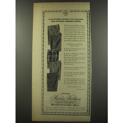 1956 Brooks Brothers Clothing Ad - An outstanding selection of our Shorts