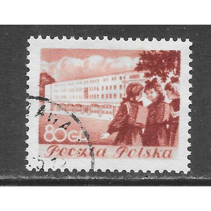 POLAND 1953 CHILDRENS EDUCATION THREE GIRLS GOING SCHOOL SMILING USED 80gr