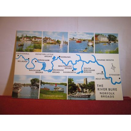 map, RIVER BURE, NORFOLK BROADS unused postcard by J. Salmon #