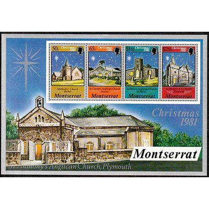 Montserrat 1981 Christmas Church Mini Sheet of 4 MNH Stamps