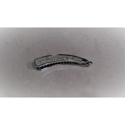 Rounded silver acrylic sparkly banana hair claw clip with rhinestones