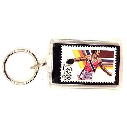 1983 Postage Stamp Olympic USA 13c Advertising Keychain West Covina PO Vintage