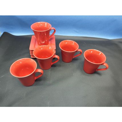 10 STRAWBERRY STREET Set 5 Mugs 6 Saucer Square Plates Red Coffee Oven Safe