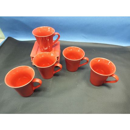 10 STRAWBERRY STREET Set 5 Mugs 6 Saucer Square Plates Red Coffee Oven Safe