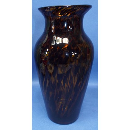 Tall Vintage Hand Blown Art Glass Vase Tortoise Shell Polished Pontil.