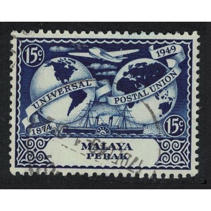 Malaya Perak 75th Anniversary of UPU 15 cents 1949 Canc SG#125
