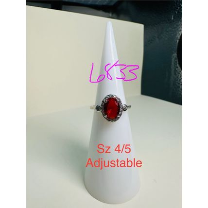 Bomb Party Womens/Kids Adjustable RBP Red Oval Ring Sz 4 or 5 Rhodium Pl
