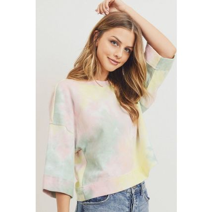 Tie Dyed 3/4 Sleeve Round Neck Top