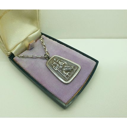 Vintage Charles Horner 925 Sterling Silver Large St Christopher Pendant Necklace
