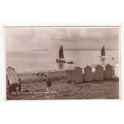 The Sands & St Tudwal's Island Pwllheli Postcard RP Caernarfonshire Wales