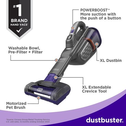 BLACK+DECKER Dustbuster Furbuster Advancedclean+ Cordless Pet Handheld Vacuum, H