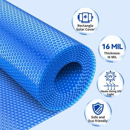 Bigxwell Solar Pool Cover, Blue 16-Mil 16 X 32 Foot Rectangle for In-Ground Pool