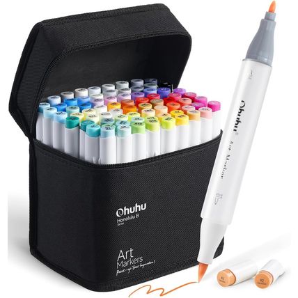Ohuhu Alcohol Markers Brush Tip - Double Tipped Art Marker Set for Artist Adults
