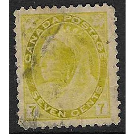 CANADA 1898-1902 QV 7c GREENISH YELLOW USED SG160