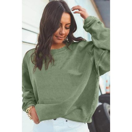 Green Ribbed Corded Oversized Sweatshirt