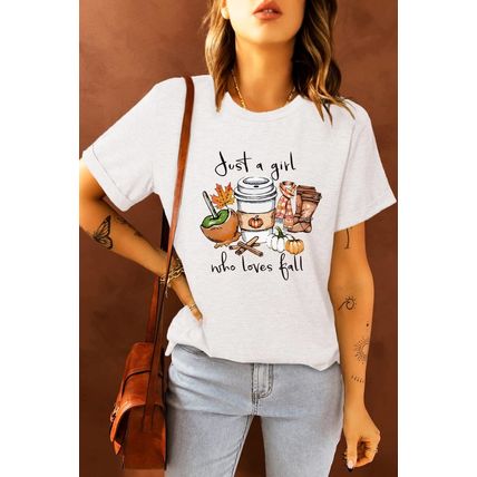 White Just A Girl Who Loves Fall Graphic T Shirt